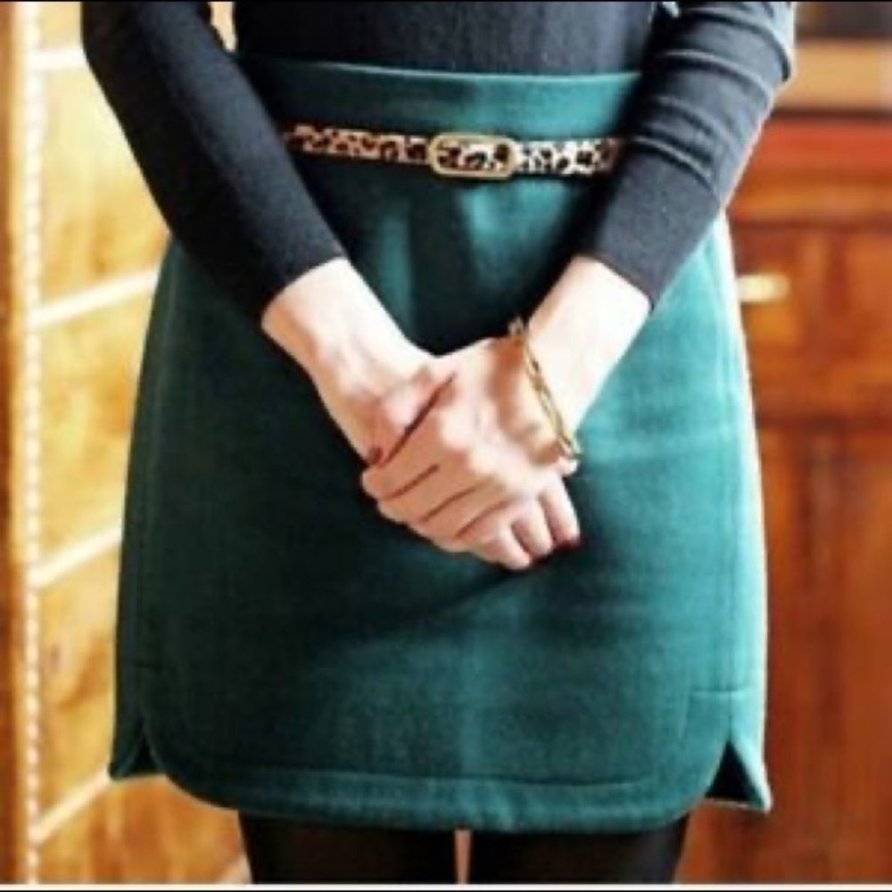 J. Crew Hunter Green Wool Blend Skirt Shirttail Hem A-Line Size 2
